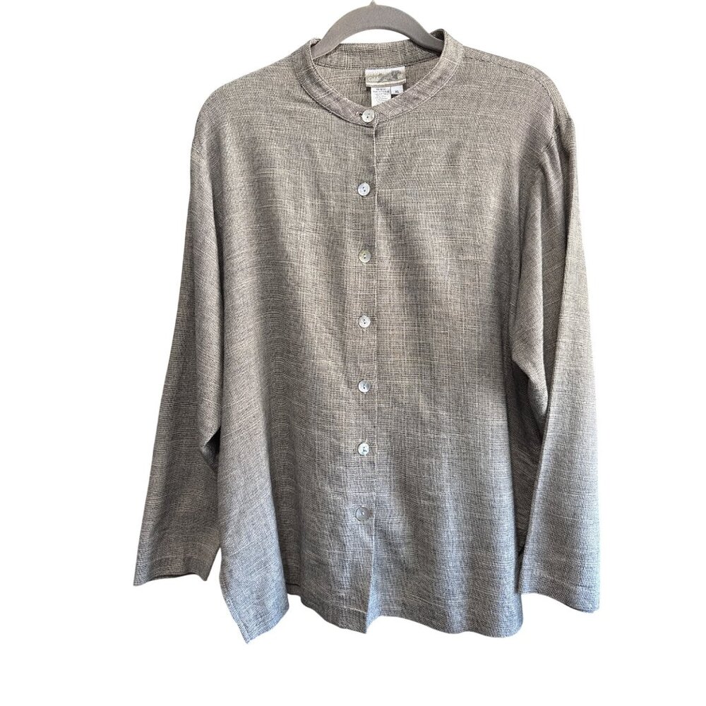Coldwater Creek Womens XL Button-Front Textured Shirt In Beige With Long Sleeves